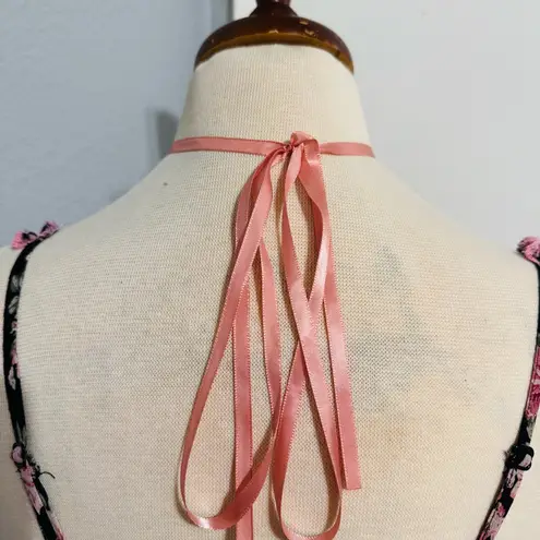 Cider Women Floral Black and Pink Spaguetti straps Cropped Tank Top Size S