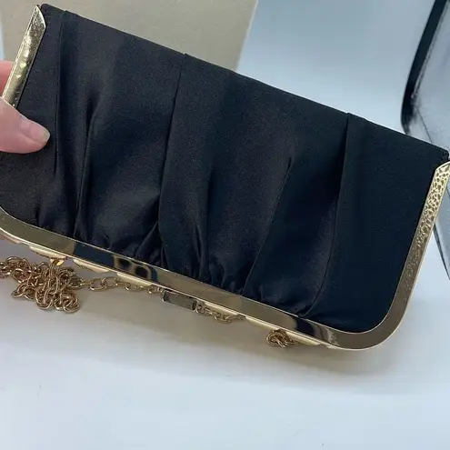 Kate Landry black Satin gold tone clutch, shoulder or crossbody bag.