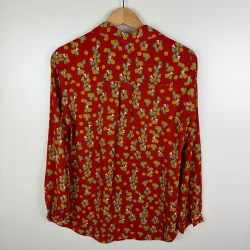 CAbi  Red Floral Button Down Shirt Small Lightweight Office Modest Career Layers