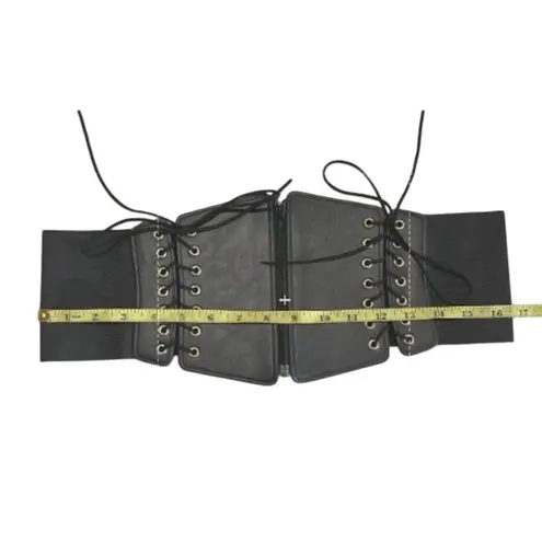 None Corset Black Zipper Front Elastic Belt Size S 33" Biker RenFest Bridgerton