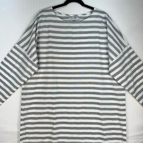 MISSLOOK Gray/White Nautical Striped Long Sleeve Tunic Dress Size 2XL Lagen Look Gray