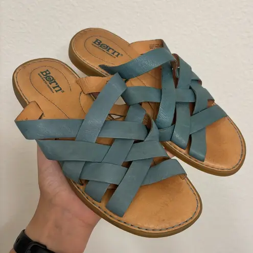 Born Shoes Born Isle Slide Leather Slip-On Sandal Women’s size 7 in Turquoise Blue