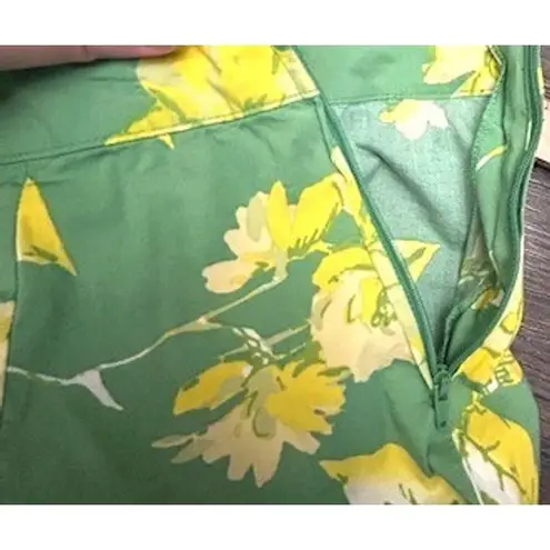St Johns Bay Green Yellow Floral Skirt 10 A Line Stretch Resort Preppy Coquette