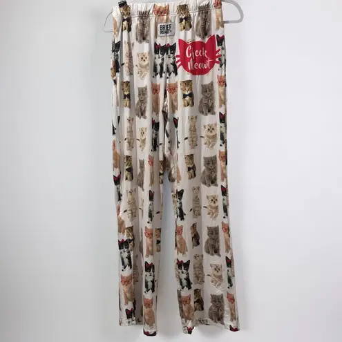 BRiEF INSANITY SMALL KITTY CAT PJ BOTTOMS LOUNGERS CHECK MEOWT DRAWSTRING PKTS White - Image 2
