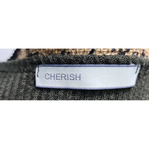 Cherish Olive Green Ribbed Knit Open Front Cardigan Duster with Pockets M