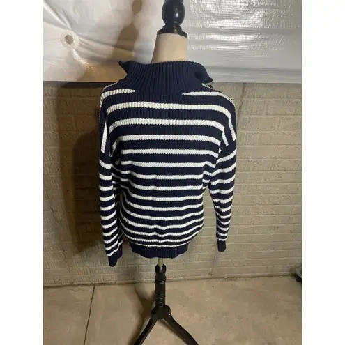 Time and Tru Womens Striped 1/4 Zip Pullover Knit Sweater Size L Blue Size L