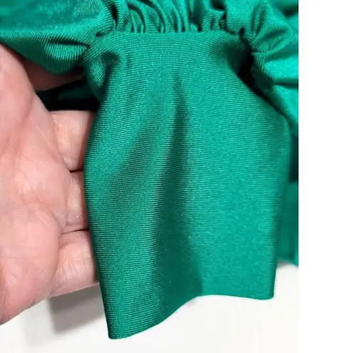 EgoSwim Off the Shoulder Puff Sleeve Swim Bikini Top Green XL