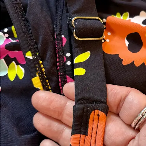 Anne cole Black Floral One-Piece Swimsuit Scoop Back Tummy Control Sz 12💛