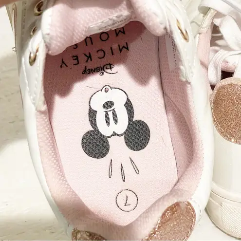 Disney  Size 7 White Rose Gold Glitter Mickey Head Low Top Sneakers