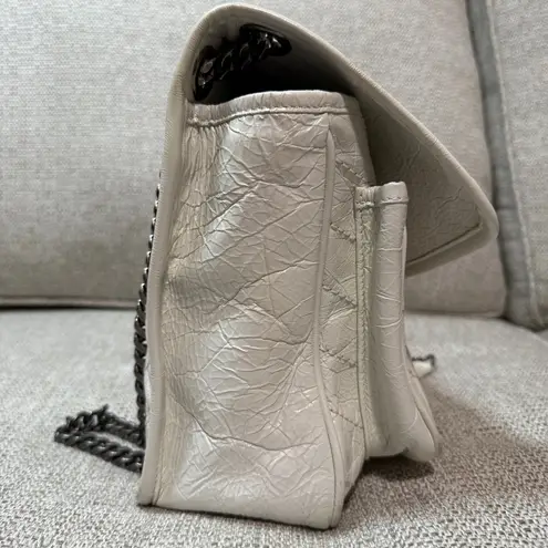 YSL Saint Laurent Niki Medium Flap Shoulder Bag in White Crinkled Leather