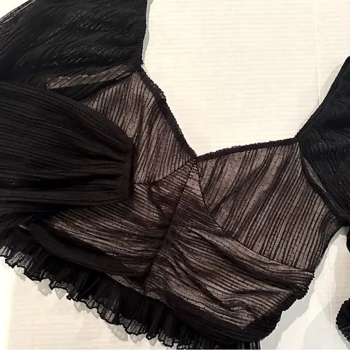 Meraki Illusion Ruched Crop Top Women's XL Black Lined Sweetheart Neckline