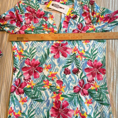 Caribbean Joe Hibiscus Stella parker VNeck Long Sleeve Mini Dress