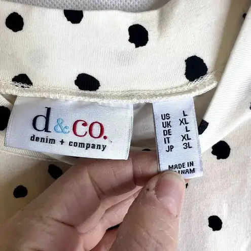 D&Co Mock Neck Peplum Long Sleeve Blouse Spatter Dots Size Large White