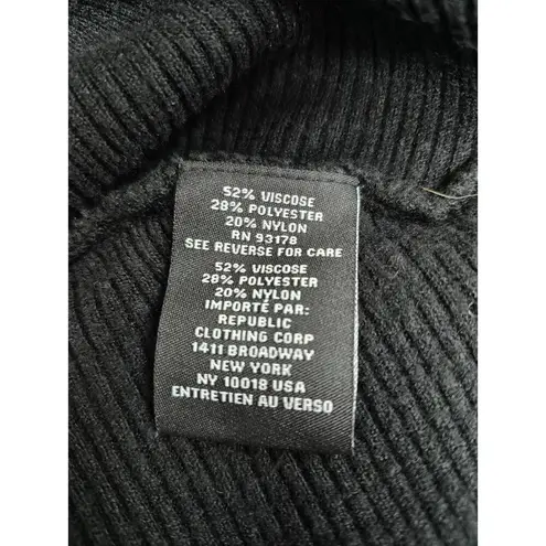 Premise Black Mock Turtle Neck Gold Stud Horizontal Ribbed Sz L