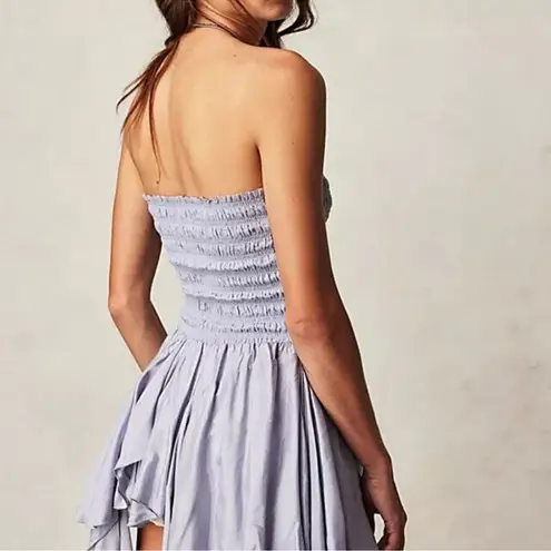 Free People  FP One Kiana Top Smocked Chambray Sky Asymmetrical Strapless