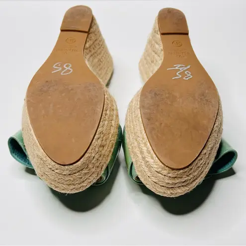 Valentino Garavani Valentino Pastel Mint Green Patent Leather Bow Espadrille Wedge Heel Sandal Shoe