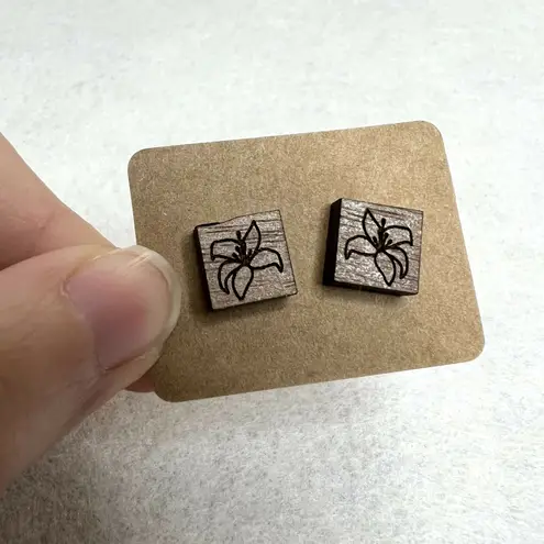 Handmade 3 Pack Wooden Engraved Stud Earrings