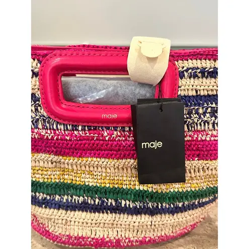 Maje NEW NWT M Mini Striped Raffia Basket Bag Fuschia