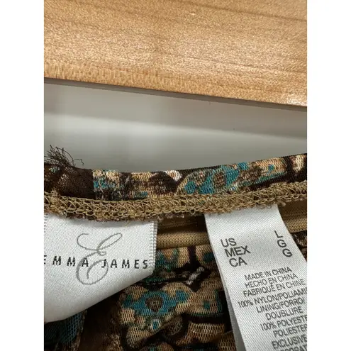 Emma James Knee Length Skirt Brown Floral Ruffle 90s Y2K Elastic Stretch Waist L