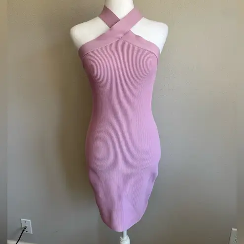 Babaton NWOT Aritzia Lilac Sculpt Ribbed Knit Criss Cross Halter Dress Womens M