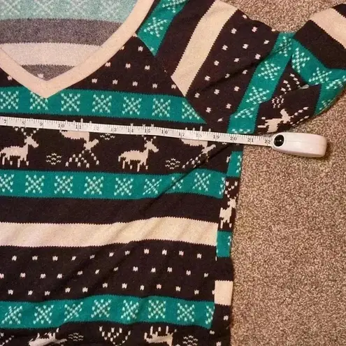 Women's Teal and Black Fleece Top with Reindeer Pattern Blue Size L