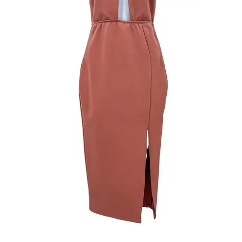 Missguided Keyhole Chest Cutout Sleeveless Halter Midi Dress Side Slit Pink
