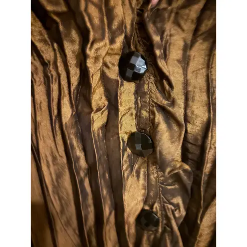 VIOLIN Women's Brown Crinkle Pleated Long Sleeve Button Up Shirt Top Size S