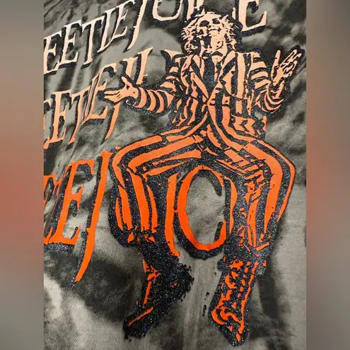 Beetlejuice Black and Grey Tie Dye Sparkly Graphic Crop Top Large