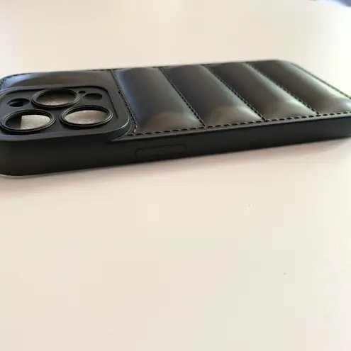 Black Faux Leather Plastic Quilted Iphone 15 Pro Phone Case