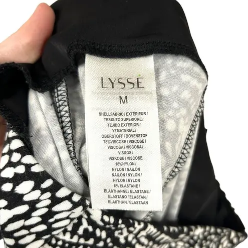 Lysse  Leggings Size M High Waist Back Zip Crop Pants Black White Print Slimming