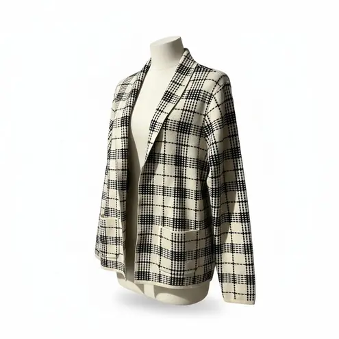 SIONI Women's Medium Plaid Knit Cardigan Sweater Shawl Collar Pocketed Black