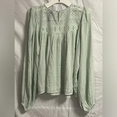 Wrangler Womens  Retro Puffy Longsleeve Blouse Top Mint Green Western Sz S NWT