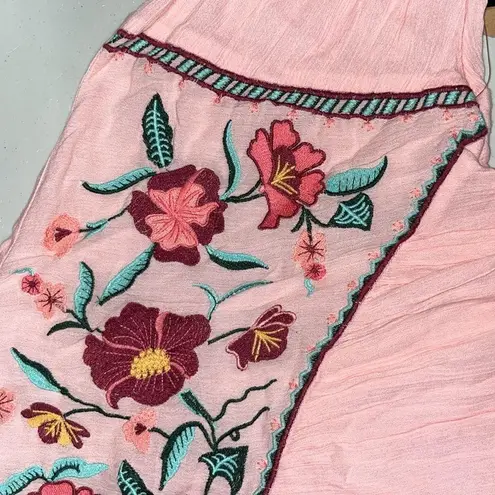 Ruff Hewn NWT Size 3X Pink - Floral Embroidered Tassel Tie Peasant Shirt Top