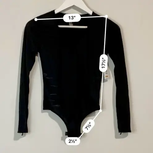 Rene Rofe Women’s Long Sleeve Lace Up Bodysuit Black Size Small NWT FLAW