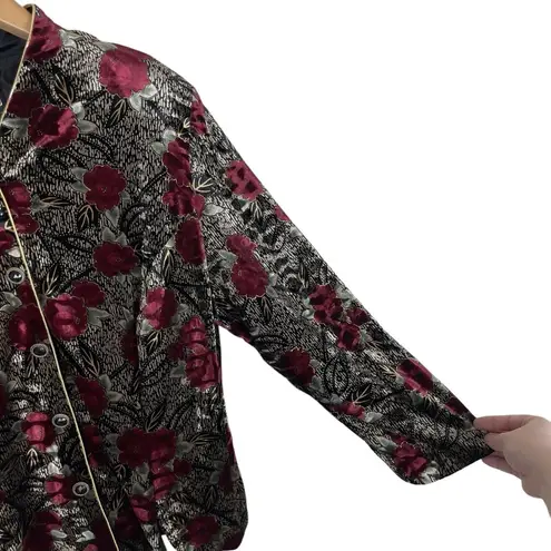 Vintage R&K Evening Women’s Size 20W Blazer Blouse Black Red Gold Button Down Multiple