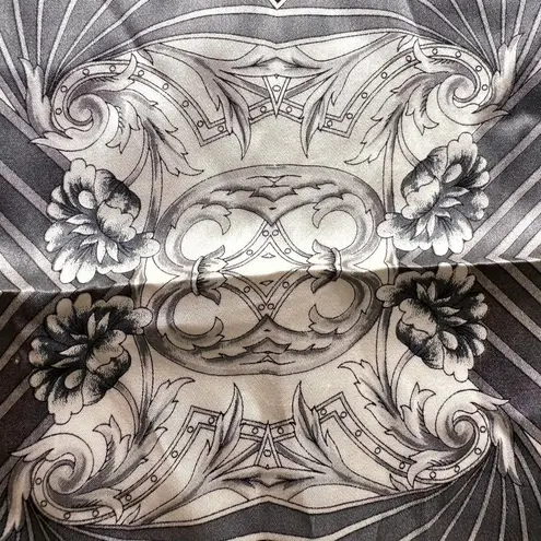 Vintage Neck Scarf Silver Black Floral Art Deco Hand Rolled Hem Korea Co…