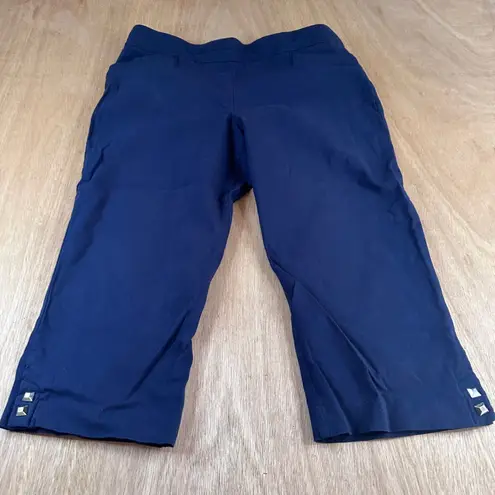Briggs Women’s Crop Pants Size 12 Navy Stud Hem Stretch Capris Fall Casual Blue