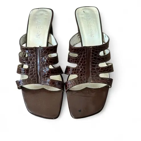 Max de Carlo Brown Crocodile Embossed Heeled Sandals Size 8