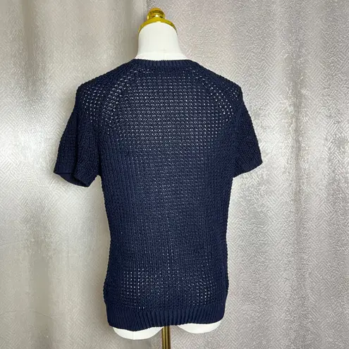 Brooks Brothers  Egyptian Cotton Embellished Knit Top Navy Blue Medium