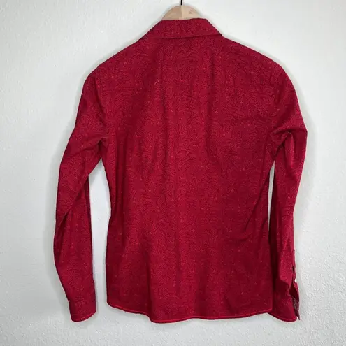 Panhandle Rough Stock Womens Western Shirt Red Embroidery Long Sleeve Pearl Snap