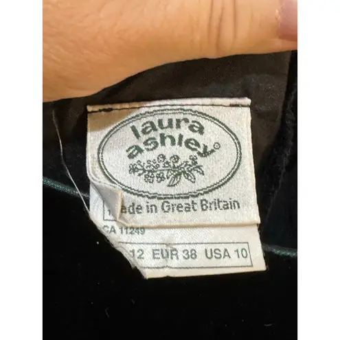 Laura Ashley Vintage 80s Tea Dress Velvet Taffeta Brocade Black Green Size 10