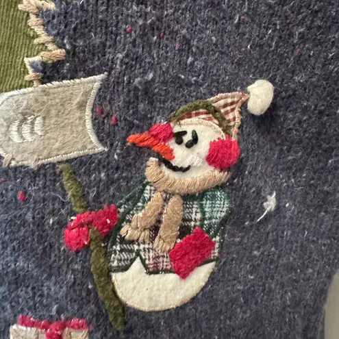 Vintage Snowman Christmas Sweater Vest L 90s Grandma Core Blue Size L