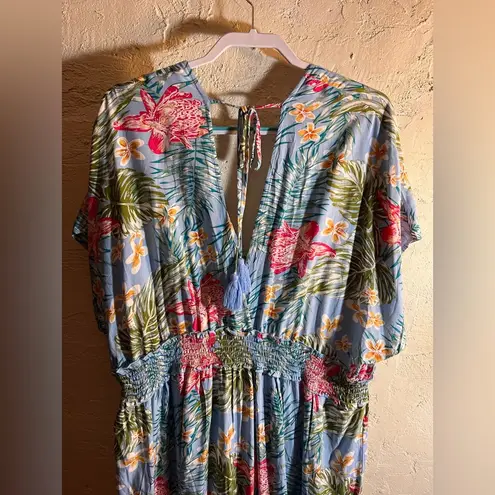 Blue Island Plus Plunge Neck Dolman Sleeve Mini Sundress/Swim Coverup summer