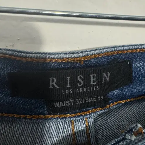 Risen Exposed Button Fly High Rise Bootcut Jeans Frayed Hem Size 15/32