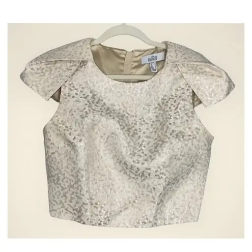 Badgley Mischka Belle Gold Cap Sleeve Crop Top Exposed Gold Zipper Back Size 8