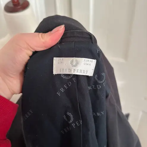 Fred Perry Black Trench Jacket Size 4