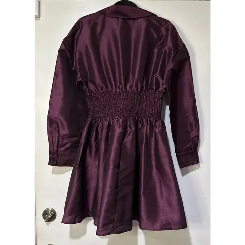 Hutch Iridescent Waisted Shirtdress Plum Size Medium NWT Shirred Waist Dressy