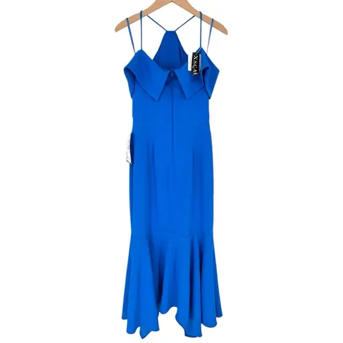 XScape Evening Blue Cold Shoulder Handkerchief Hem Scuba Crepe Gown size 4 NWT