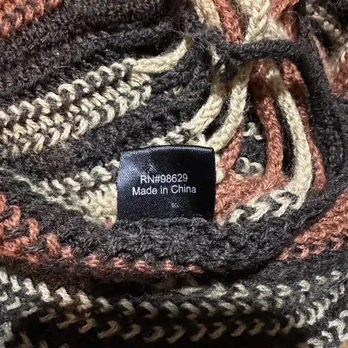 La Fiorentina 100% Acrylic Loose Knit Rolled Fringed Scarf Dark Autumn Colors Brown