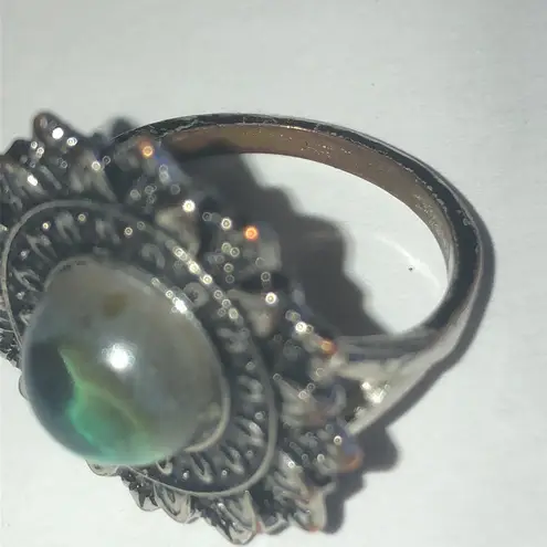 Vintage Style Silver Tone and Blue Boho Ring